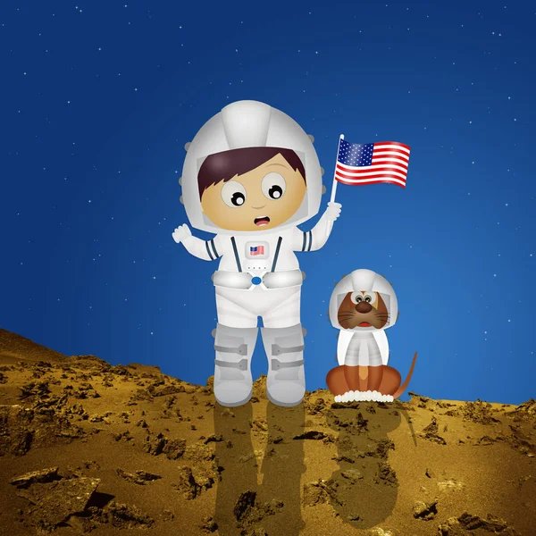 Astronaut Baby s štěně na Mars — Stock fotografie