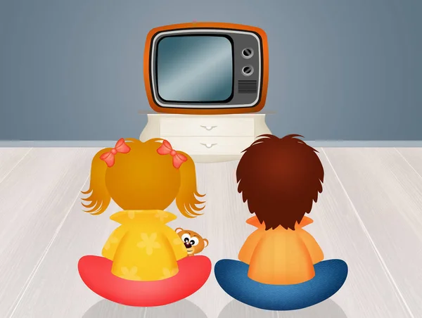 Niños frente a la televisión — Foto de Stock