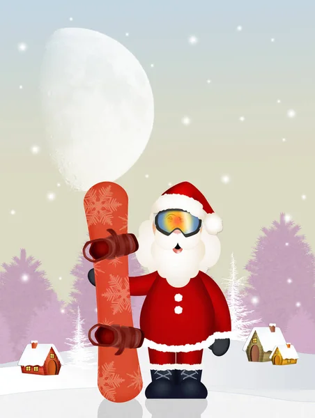 圣诞老人与滑雪板 — 图库照片