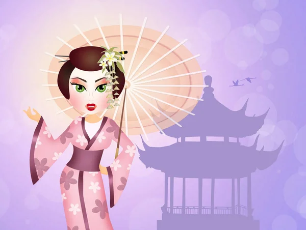 Geisha with umbrella — Stock Photo, Image