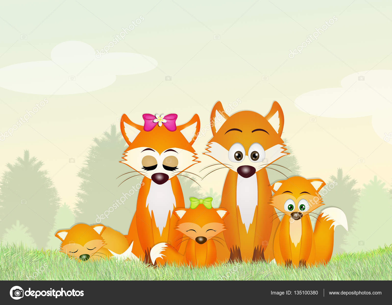 Family of red foxes in the forest Stock Photo by ©adrenalina 135100380