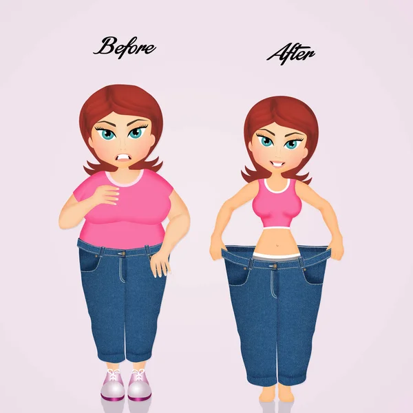 Жінка до і після дієти — стокове фото