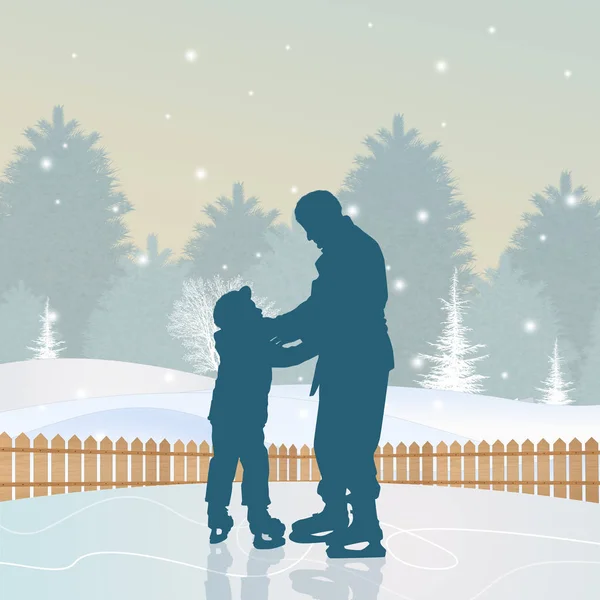 Πατέρας και γιος του πατινάζ στον πάγο — Φωτογραφία Αρχείου