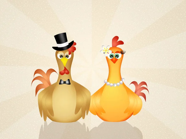 Петух и курица влюблены — стоковое фото