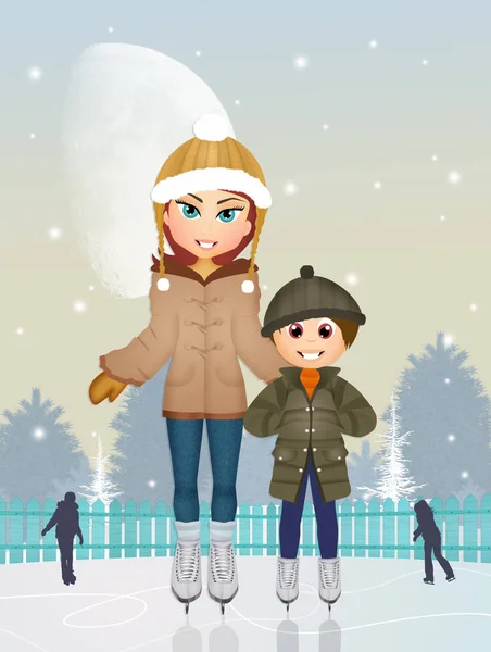 Mother and child on ice skate — Stock Photo, Image