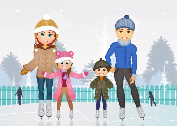 Family skating on ice — Stock Photo, Image