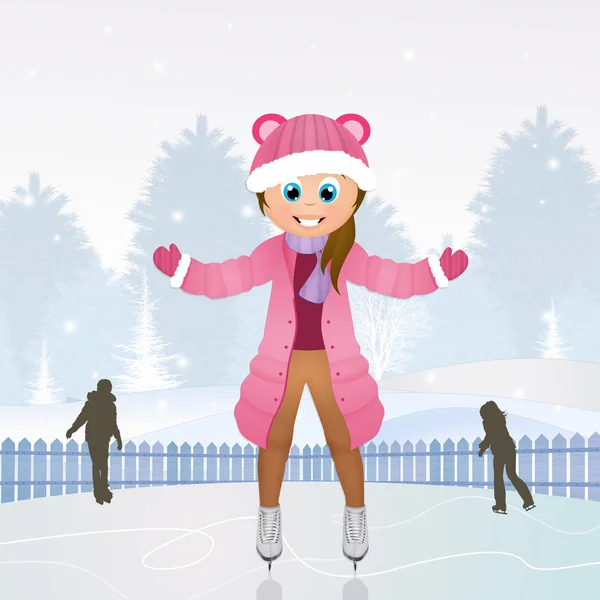 Dziewczynka na łyżwach na lodzie — Zdjęcie stockowe