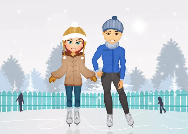 man and woman skating on ice