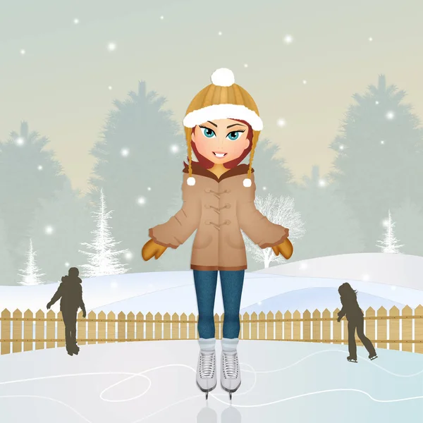 Girl skating on ice — Stock Photo, Image