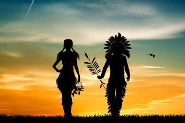 Indians couple at sunset clipart