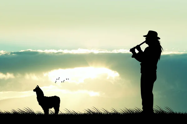 Peruvian man at sunset — Stock Photo, Image