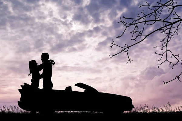 Lovers kissing on car — Stock Photo, Image