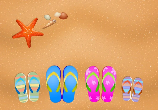 Pantofole per la famiglia in spiaggia — Foto Stock