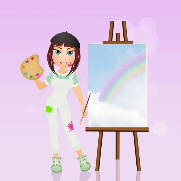 girl painter paints rainbow