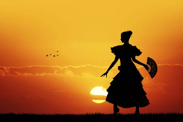 Meisje flamenco dansen bij zonsondergang — Stockfoto