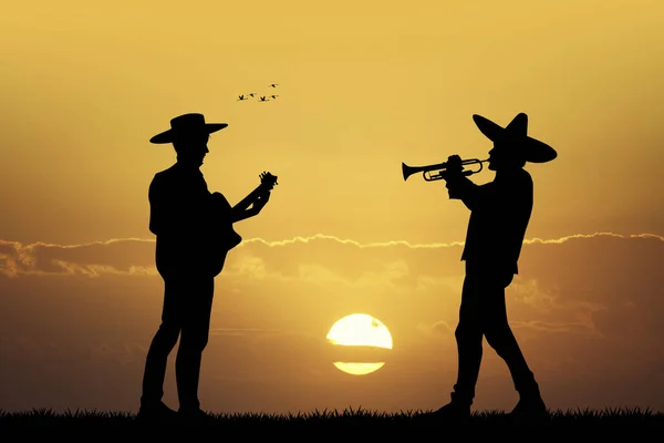 Mariachi kapely při západu slunce — Stock fotografie