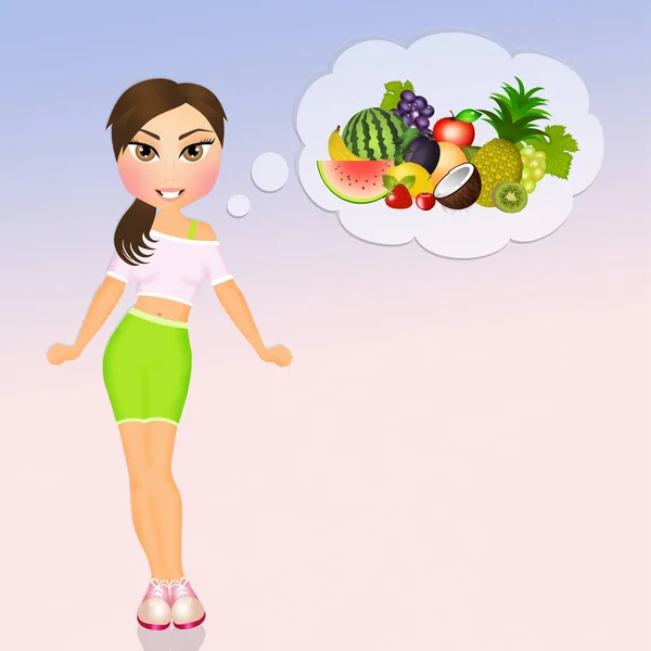 Girl healthy by eating fruit — Stock Photo, Image