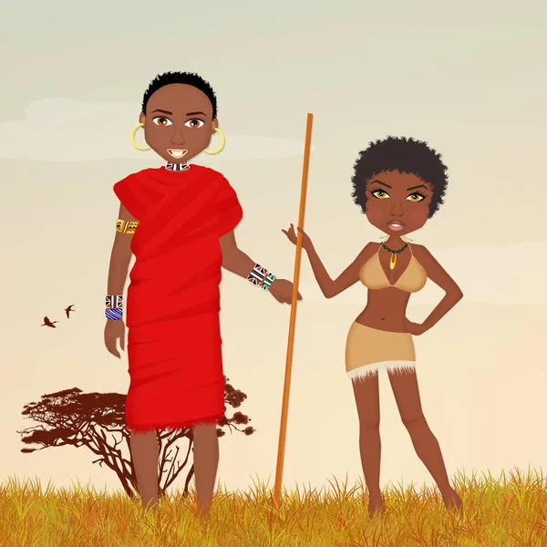 Masai mann und afrikanerin — Stockfoto