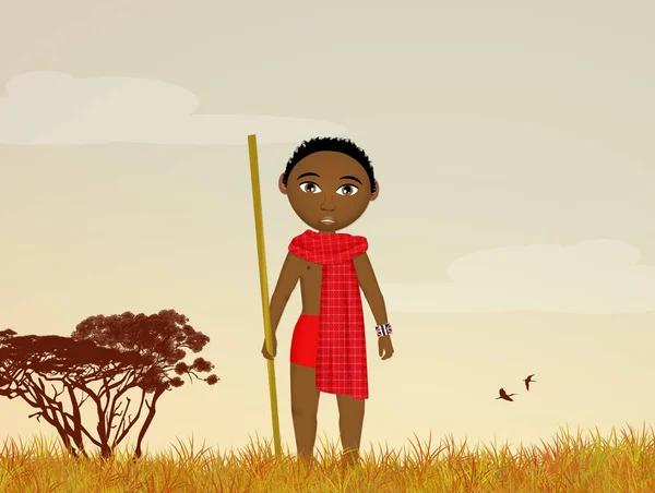 Baby-Massai in afrikanischer Landschaft — Stockfoto