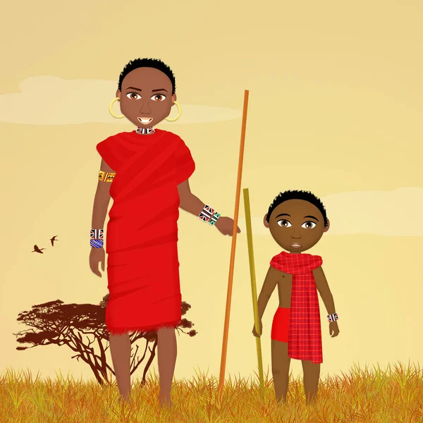 Masai Mann und Kind — Stockfoto