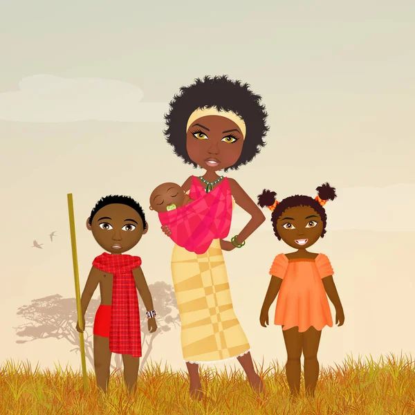 Schwarze Mutter Frau und Kinder — Stockfoto