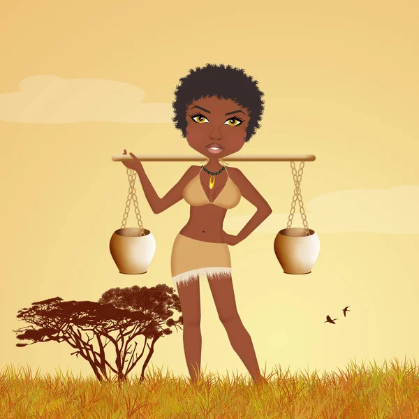 African kobieta niesie wody — Zdjęcie stockowe