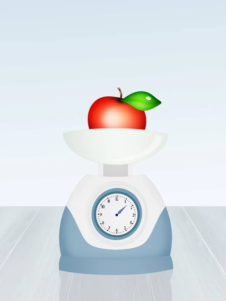 Apple on weighing scales food — Stock Photo, Image