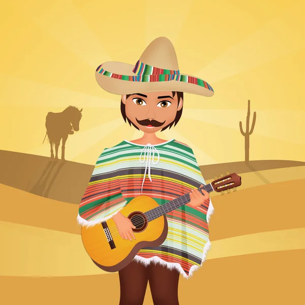 Mexicain avec sombrero et guitare — Photo
