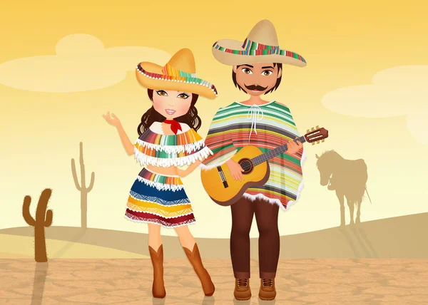 Casal mexicano no deserto — Fotografia de Stock