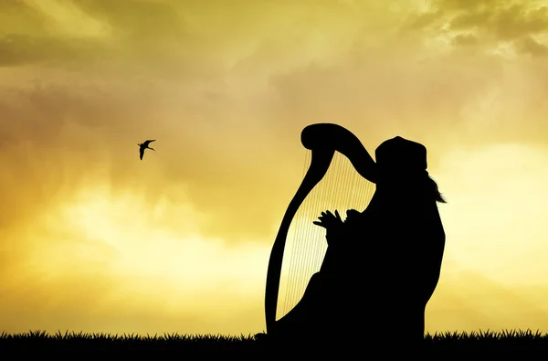 Jouer de la harpe au coucher du soleil — Photo