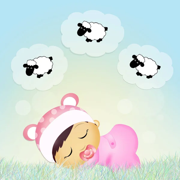 Bebé contando ovejas — Foto de Stock