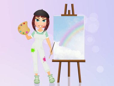 Kız ressam tuval ile