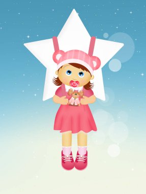 Bebek kız üzerinde yıldızı asılı