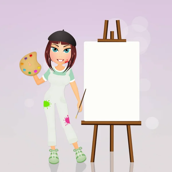 Girl painter with canvas — Stock Photo, Image