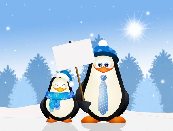 Legrační tučňáky v zimě — Stock fotografie