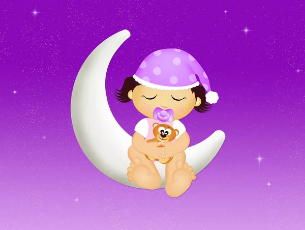 Bebé hembra en la luna — Foto de Stock
