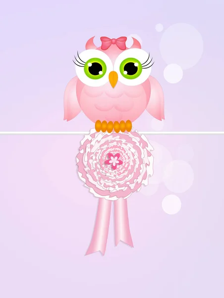 Owl with ribbon for baby female — Stock Photo, Image