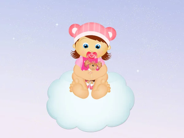 Baby girl on cloud — Stock Photo, Image