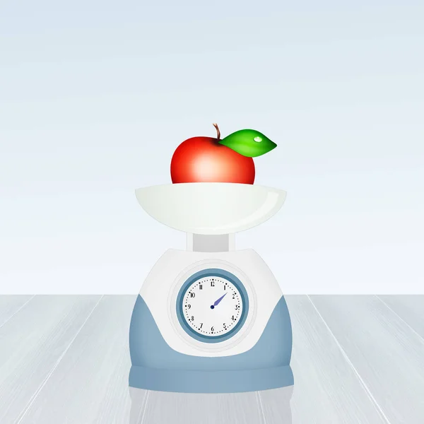 Tartım üstünde elma yiyecek ölçekler — Stok fotoğraf