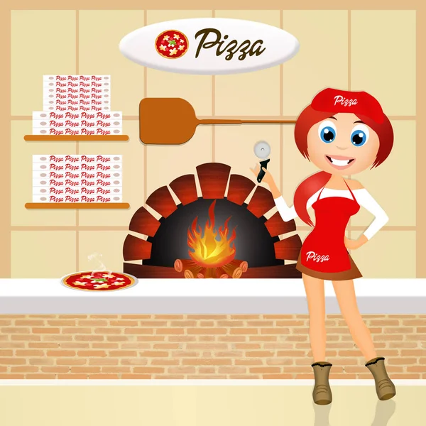 Chica en la pizzería — Foto de Stock