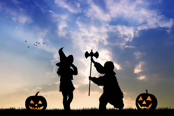 Enfants la nuit d'Halloween — Photo