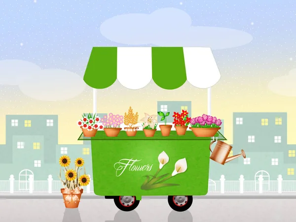 Ilustración de floristería carrito — Foto de Stock