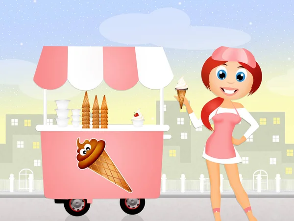 Girl selling ice cream — Stock Photo, Image