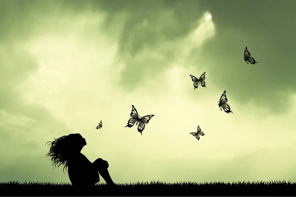 Meisje en vlinders — Stockfoto