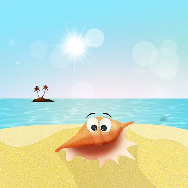 Caricatura shell engraçado na praia — Fotografia de Stock