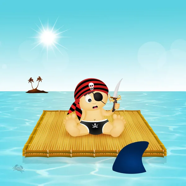 Baby pirata na pływającej tratwie — Zdjęcie stockowe