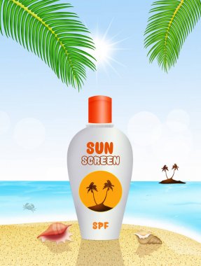 Sahilde güneş krem şişesi