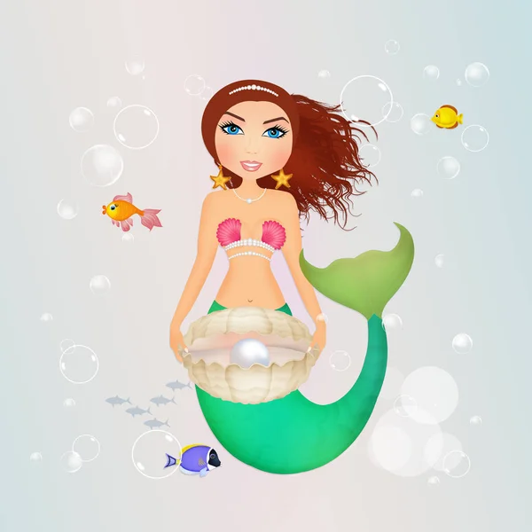 Sirena con perla en la concha —  Fotos de Stock