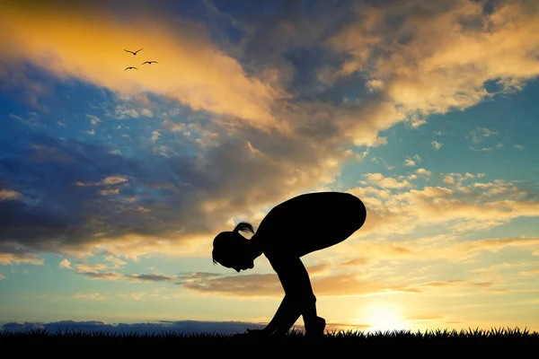 Yoga pose at dawn — Stock Photo, Image