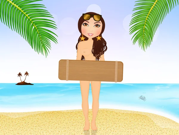 Chica en playa desnuda —  Fotos de Stock